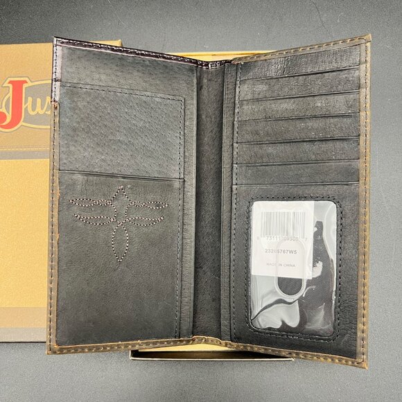 Justin Boots Genuine Leather Tooled Western Stitch Rodeo Wallet - Picture 4 of 5